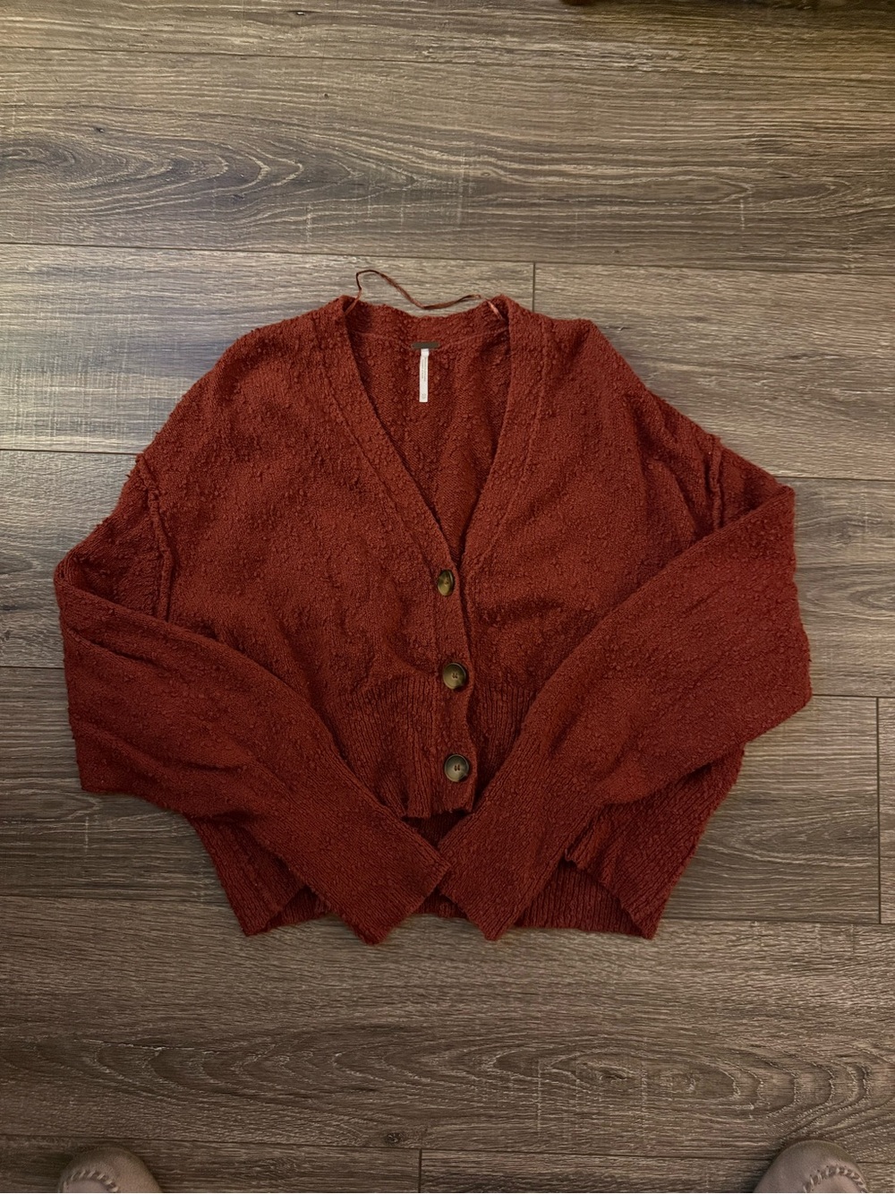 Free People Brick Red Button-Up V-Neck Cardigan